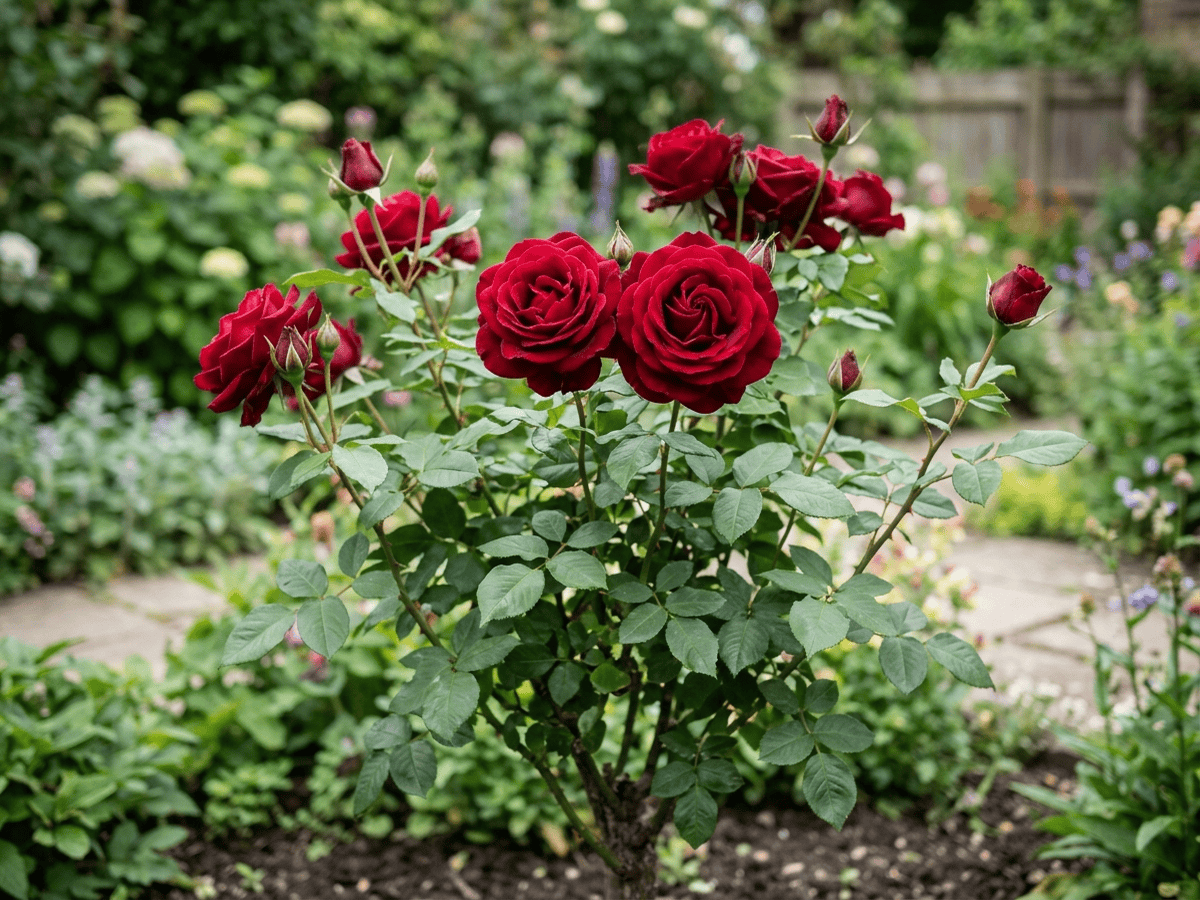 バラ・ミスター・リンカーン(Rosa 'Mister Lincoln')の全体像