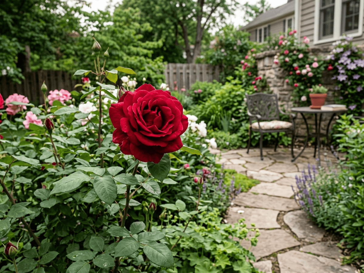 Mister Lincoln in a garden setting