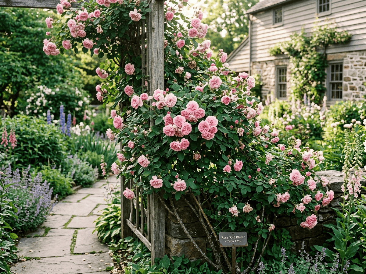 Old Blush in a garden setting
