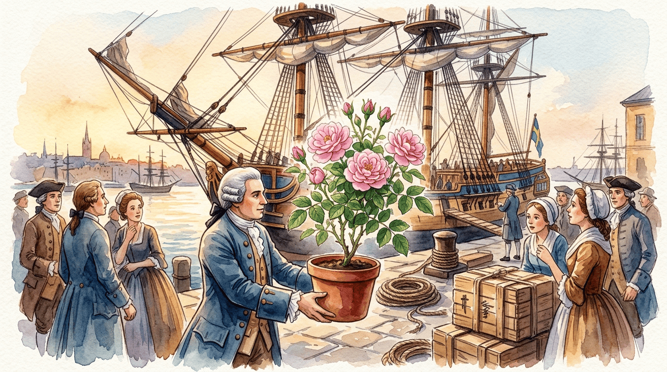 Illustrated historical scene for Old Blush