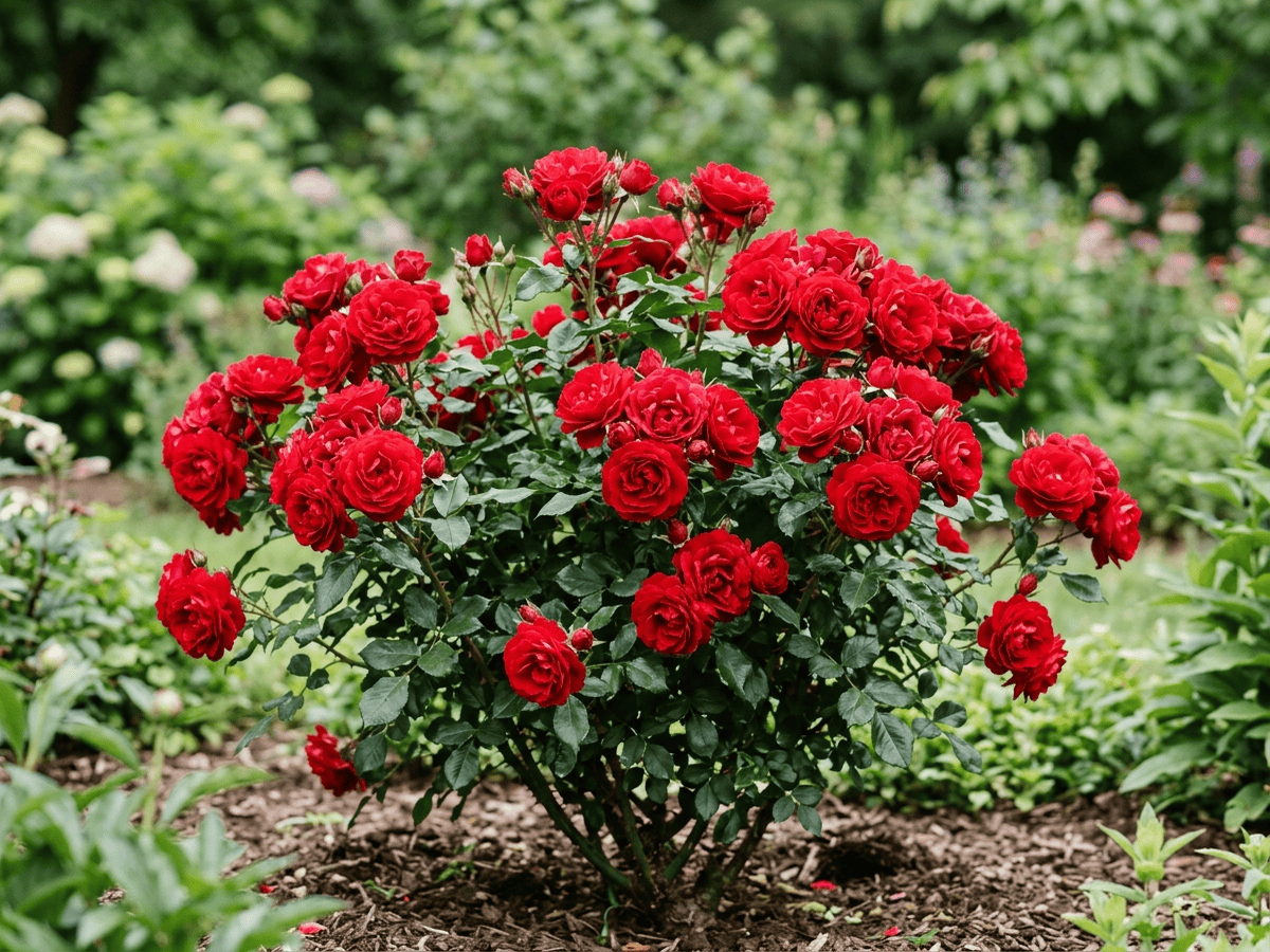 Oso Easy Double Red (Rosa 'Oso Easy Double Red'), pianta intera