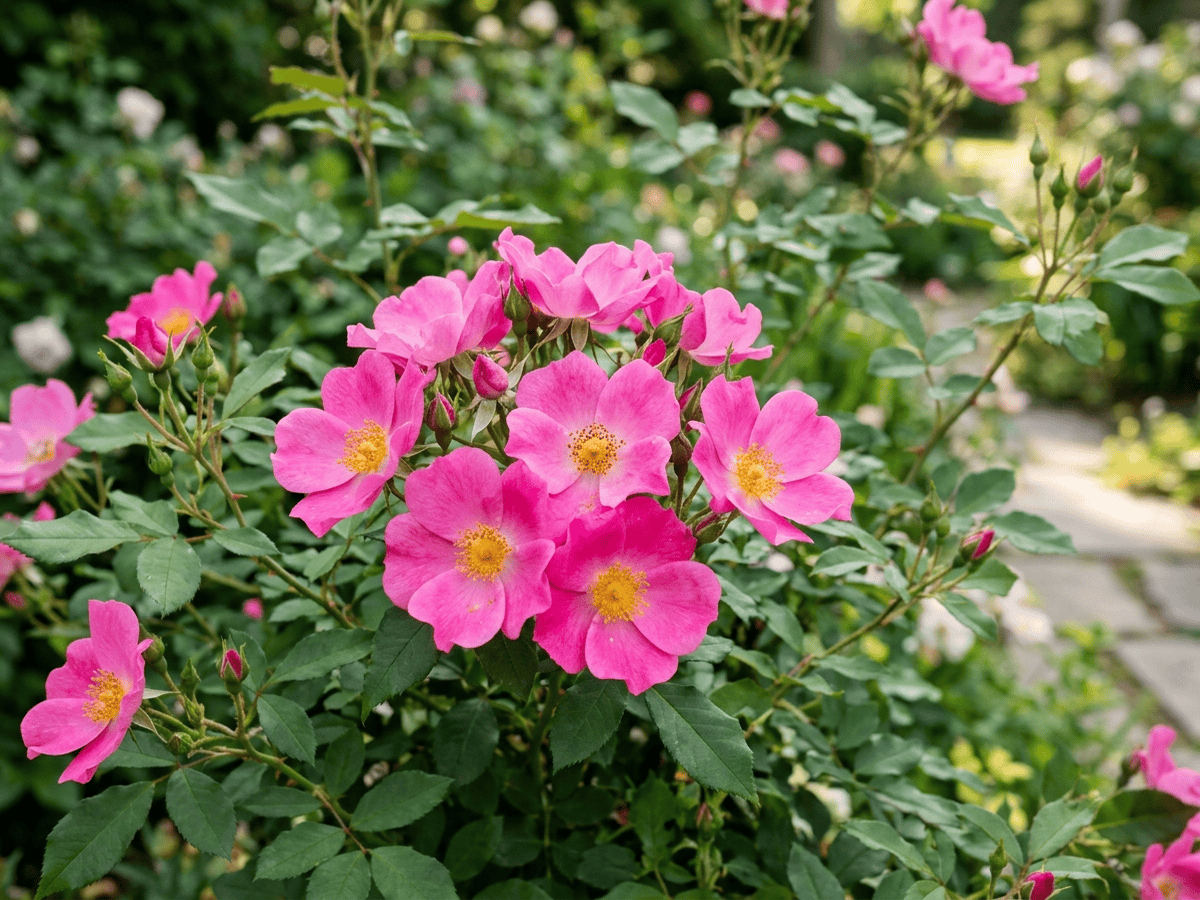 Pink Knock Out — primo piano di foglie e fiori