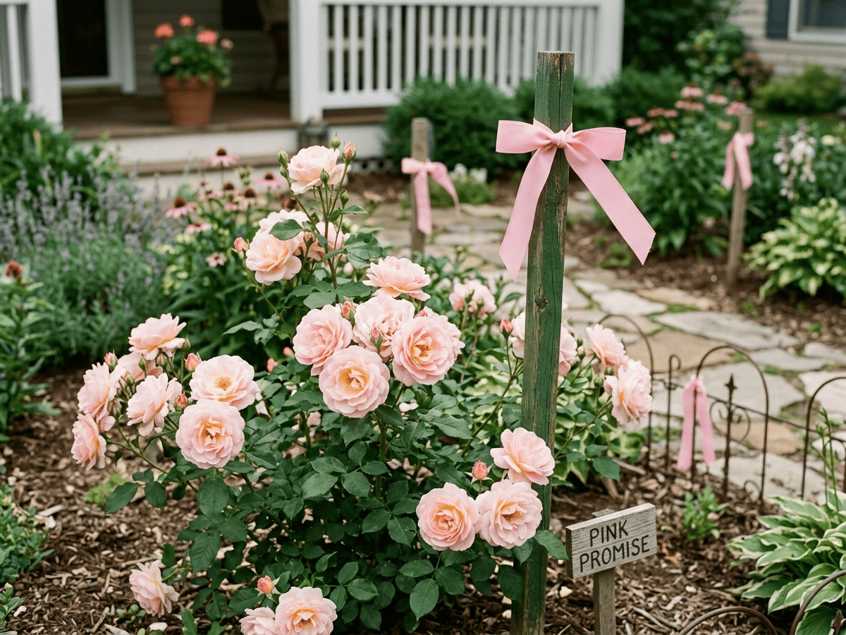 Pink Promise in a garden setting
