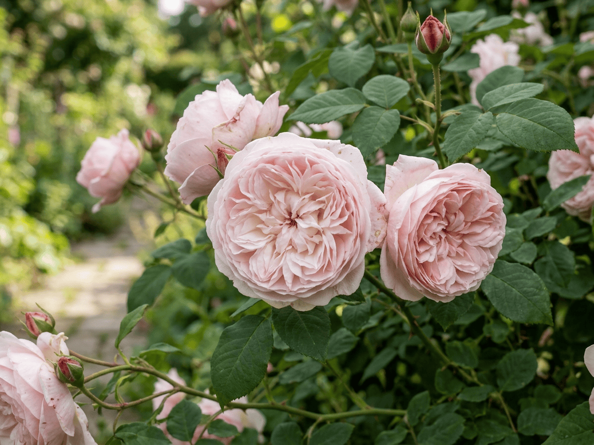 Souvenir de la Malmaison — Nahaufnahme von Blättern und Blüten