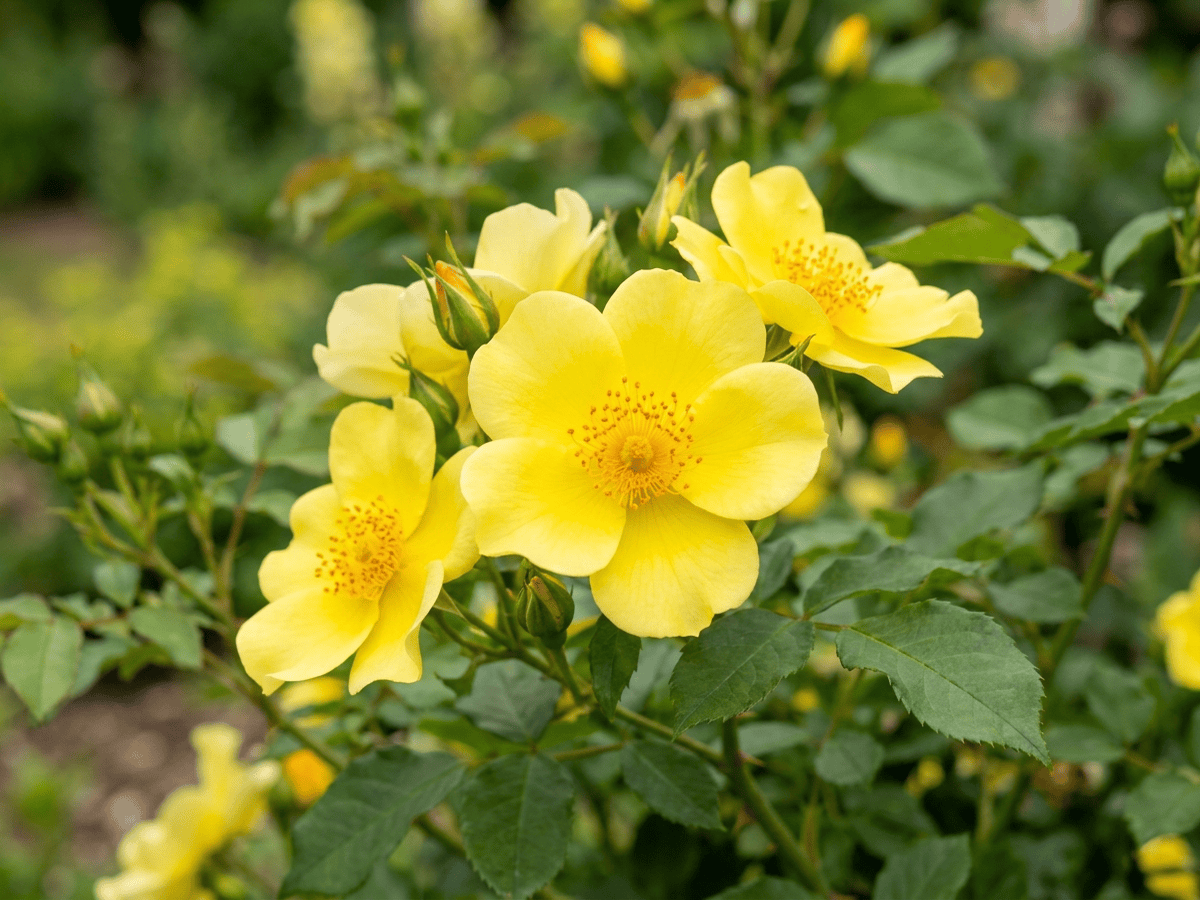 Sunny Knock Out — close-up of leaves and flowers