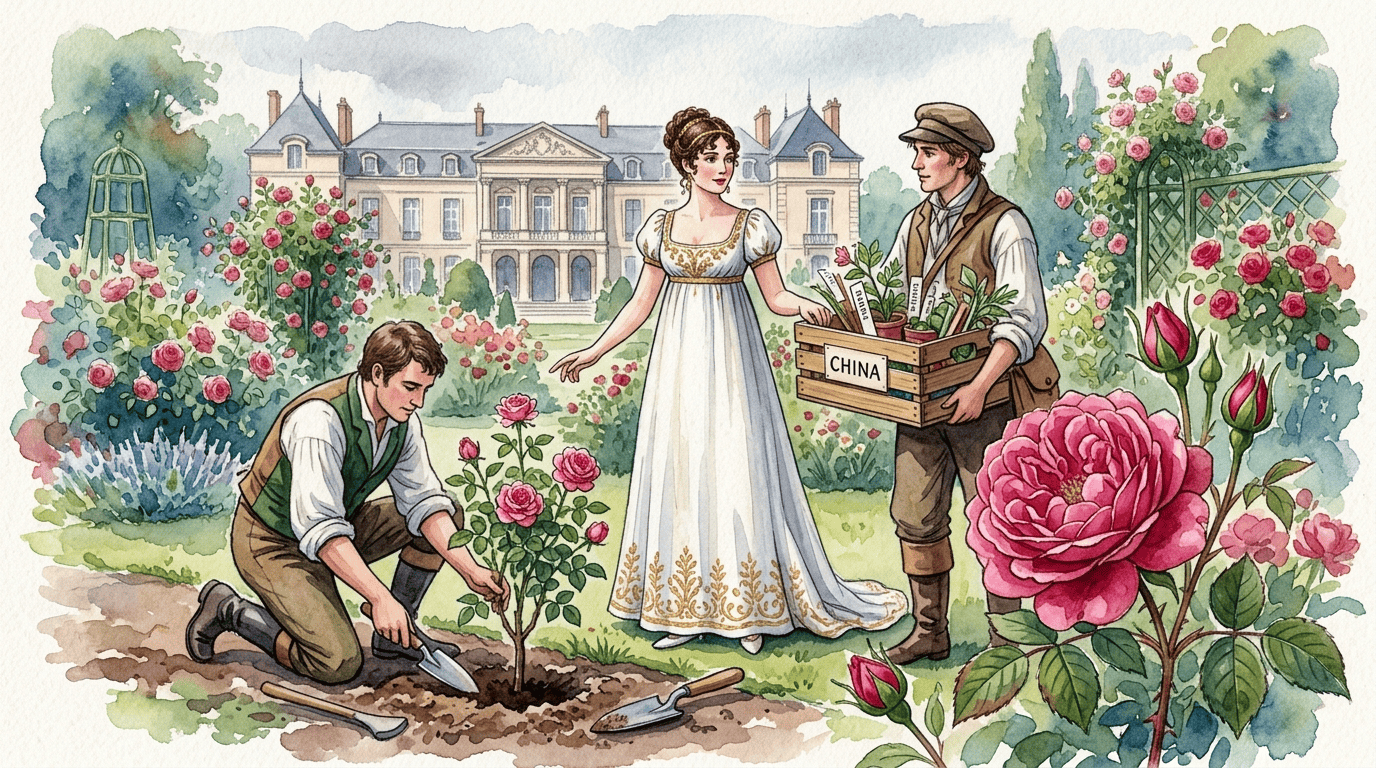 Illustrated historical scene for China Rose