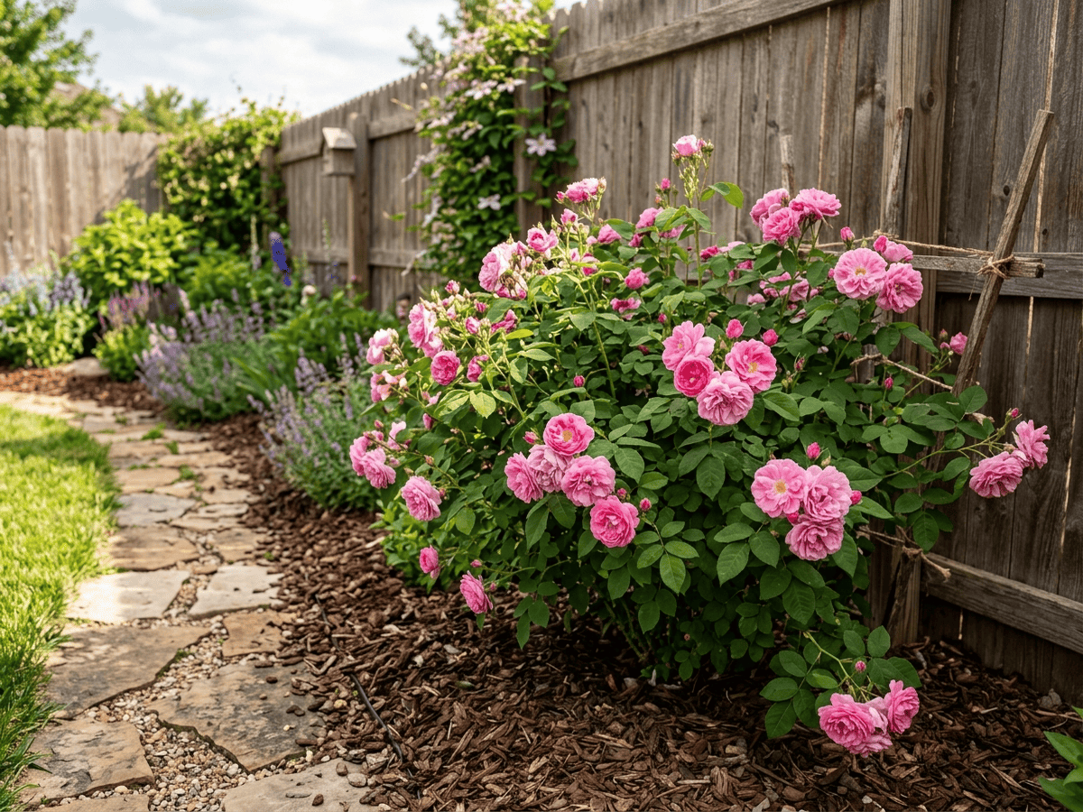 Damask Rose in a garden setting
