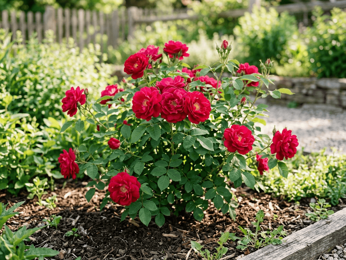 Apothekerrose (Rosa gallica 'Officinalis'), ganze Pflanze