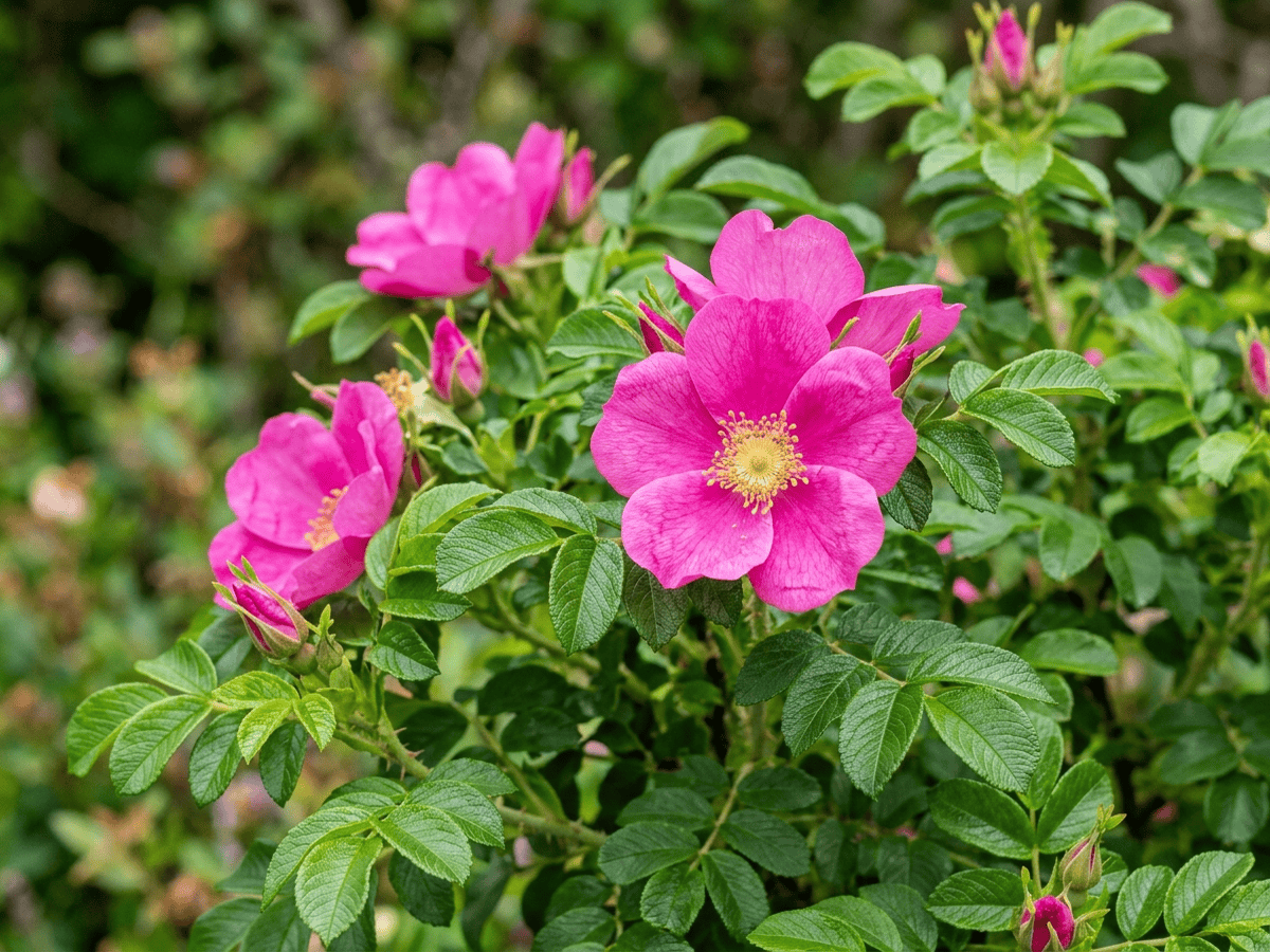 Virginian Rose — close-up of leaves and flowers