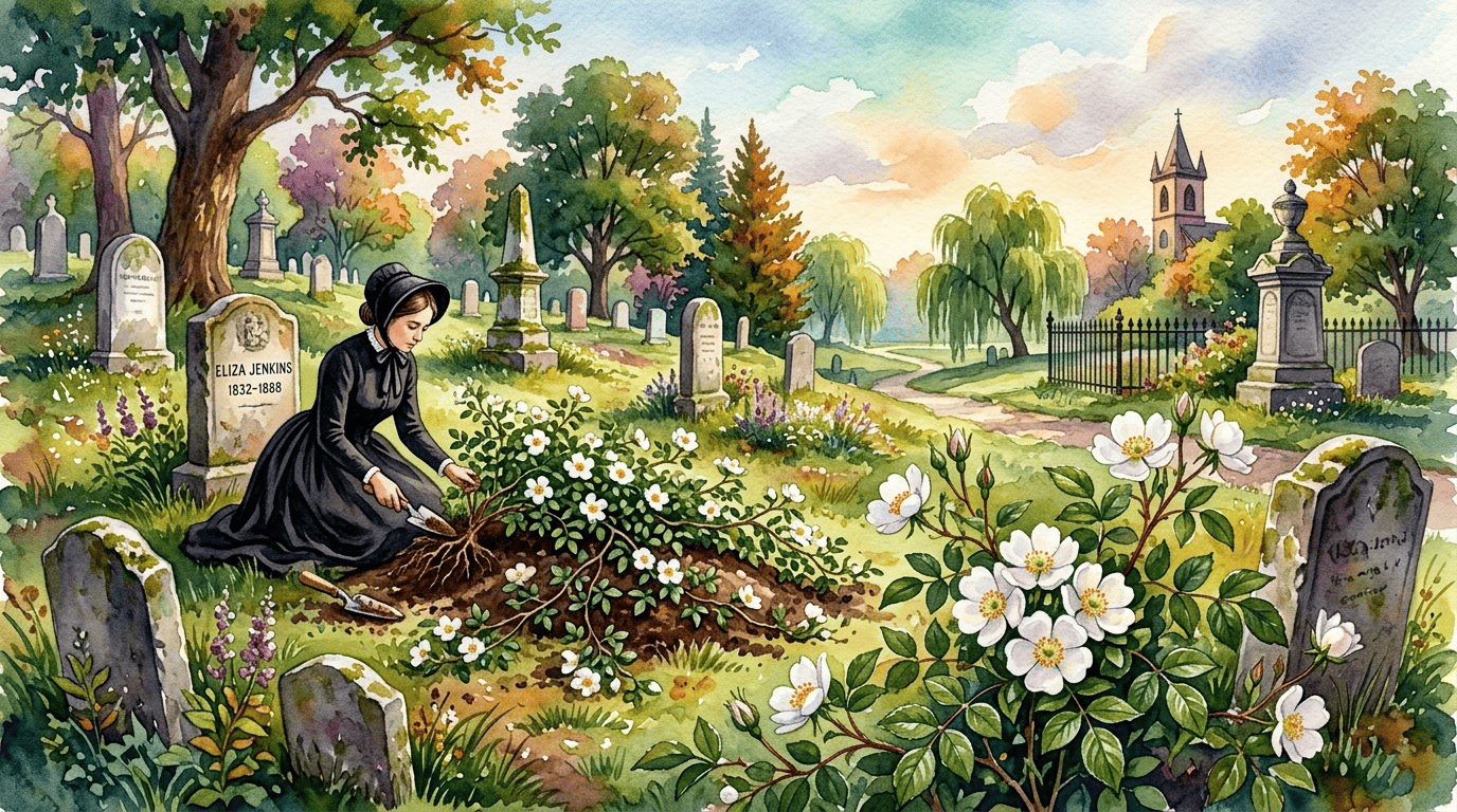 Illustrated historical scene for Memorial Rose