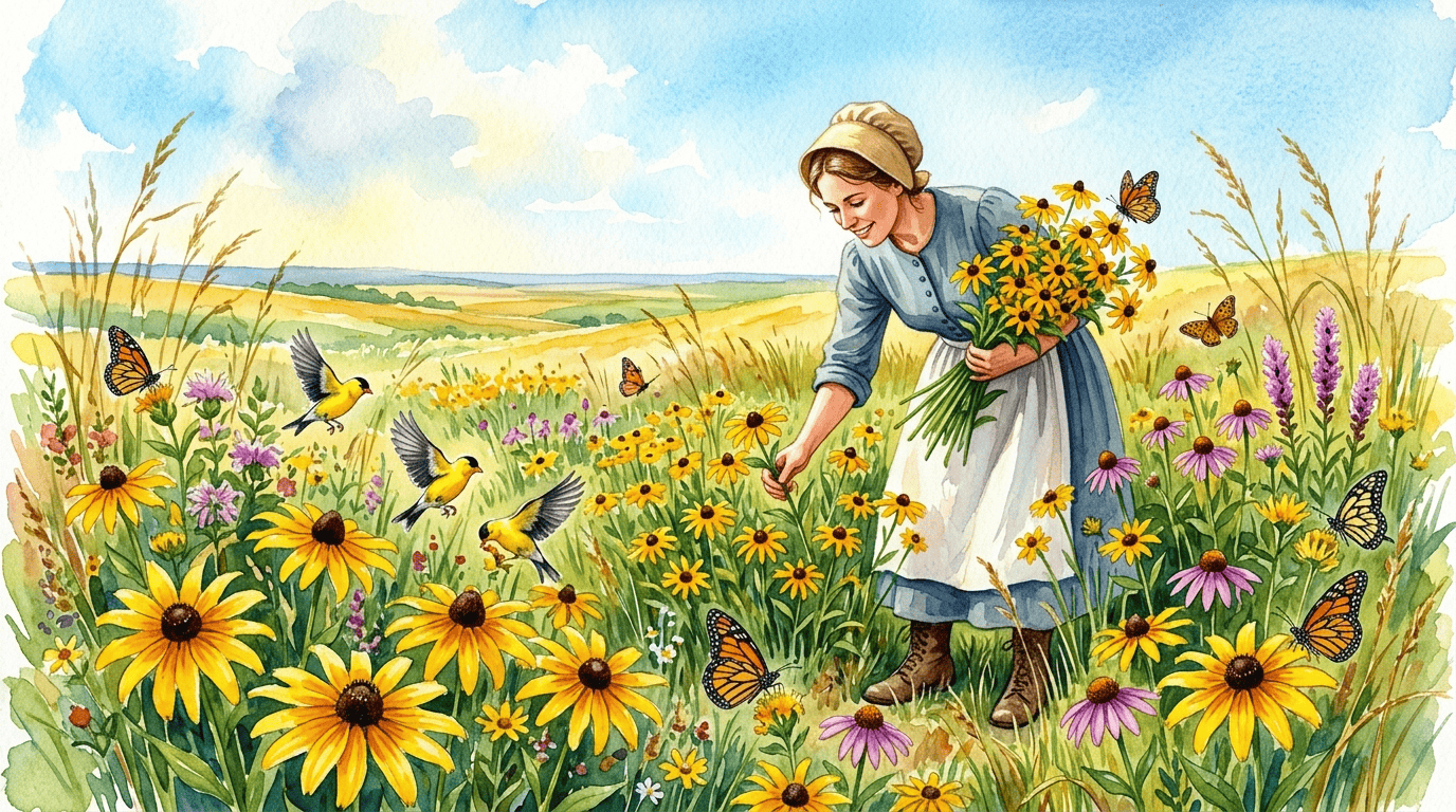 Escena histórica ilustrada de rudbeckia