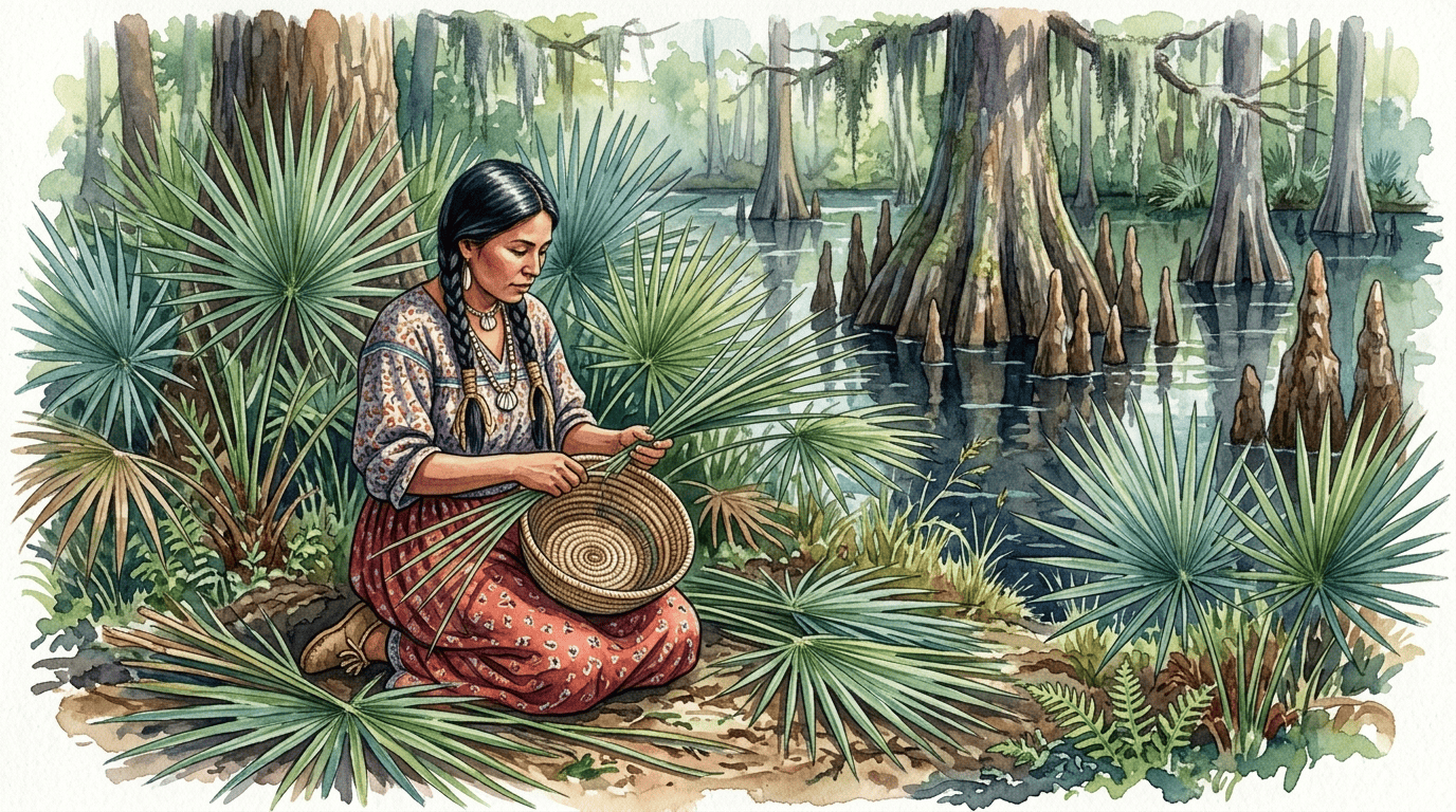Illustrierte historische Szene zu Zwergpalmetto