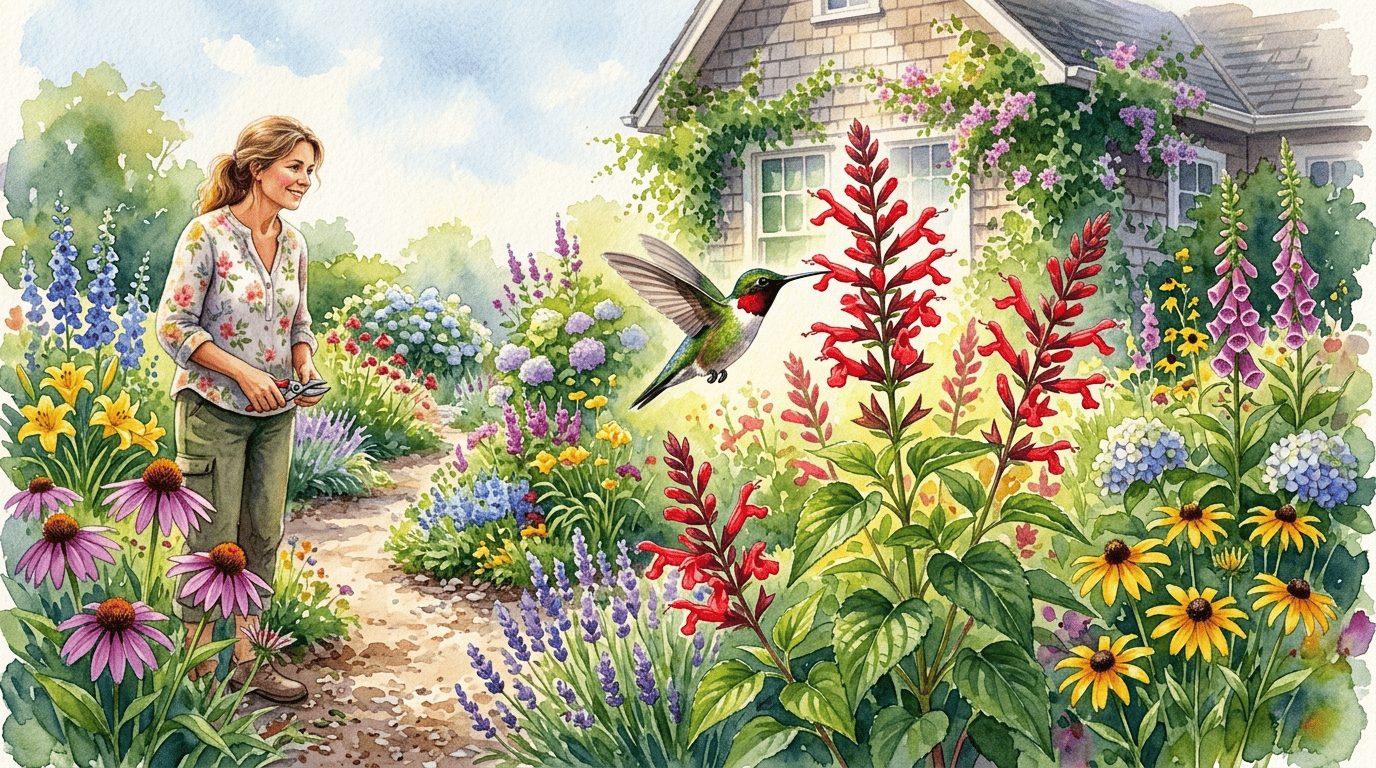 Scena storica illustrata per Salvia coccinea