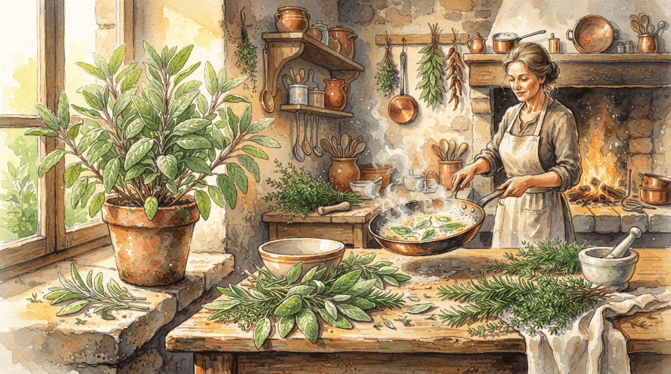 Scena storica illustrata per Salvia comune