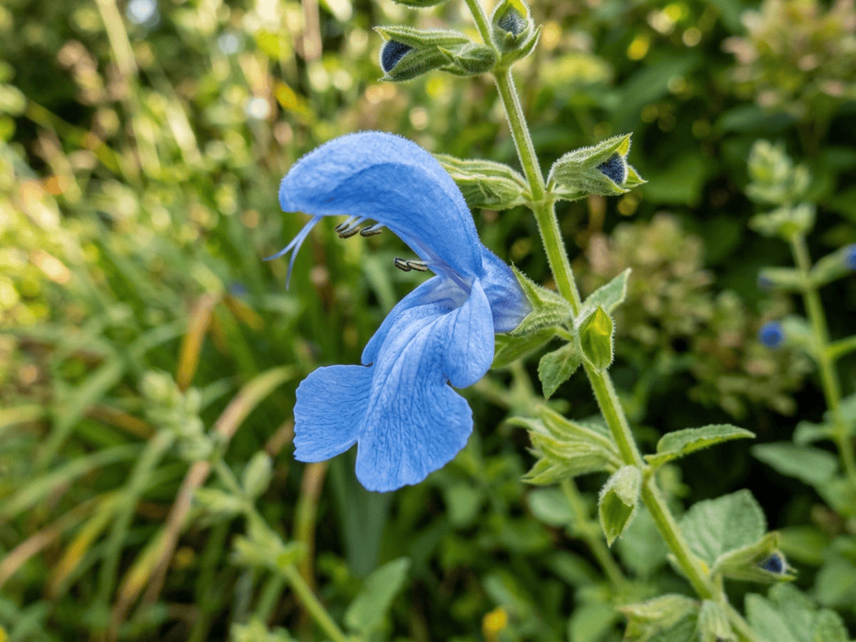 Salvia de genciana — primer plano de hojas y flores
