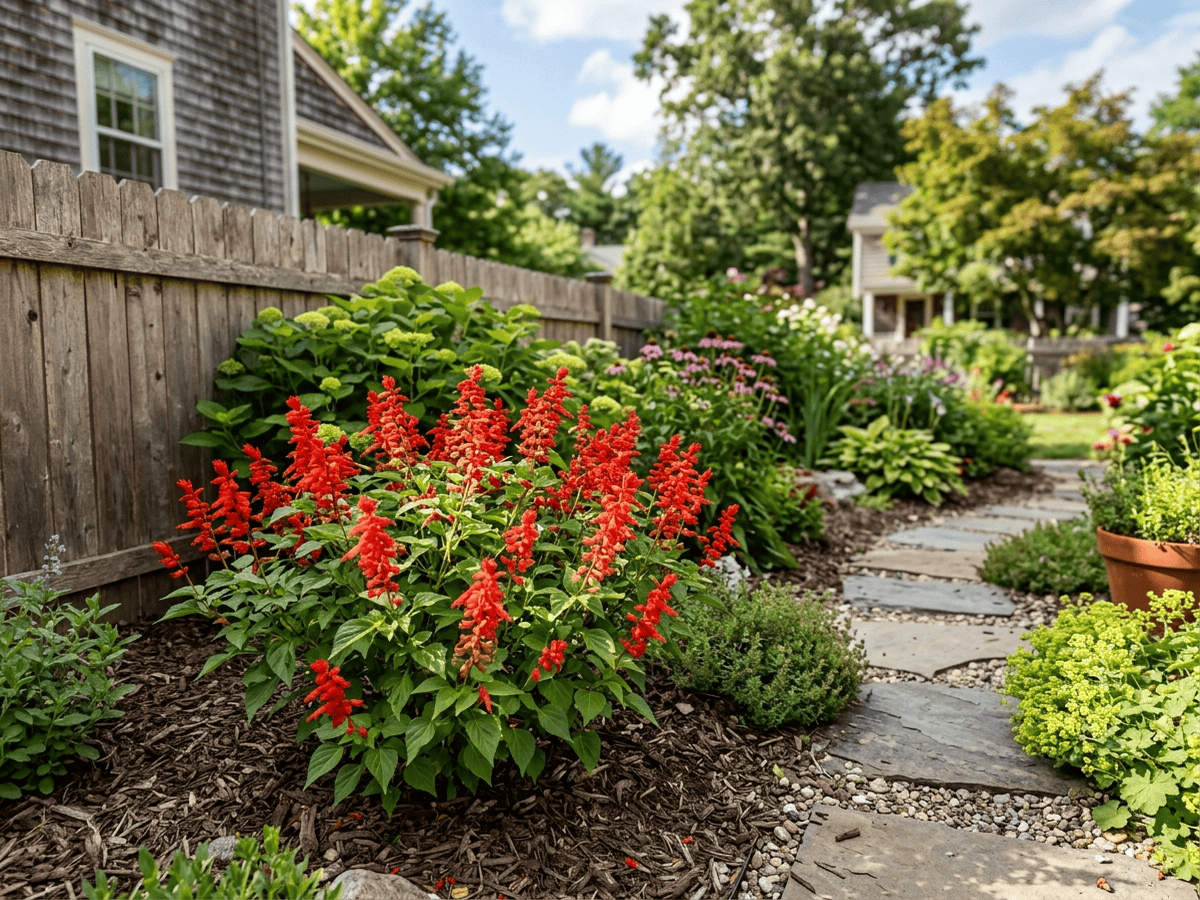 Scarlet Sage in a garden setting