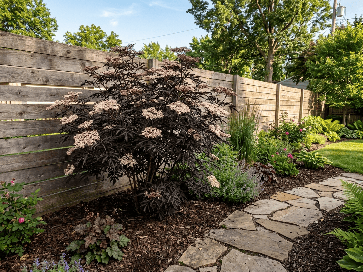 Black Lace Elderberry in a garden setting