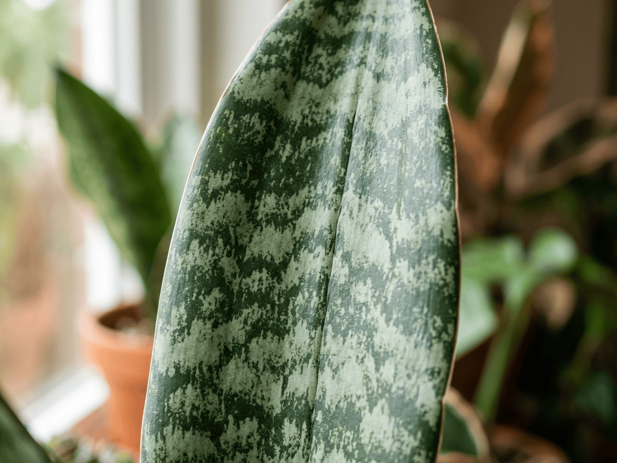 Sansevière aileron de baleine — gros plan sur feuilles et fleurs