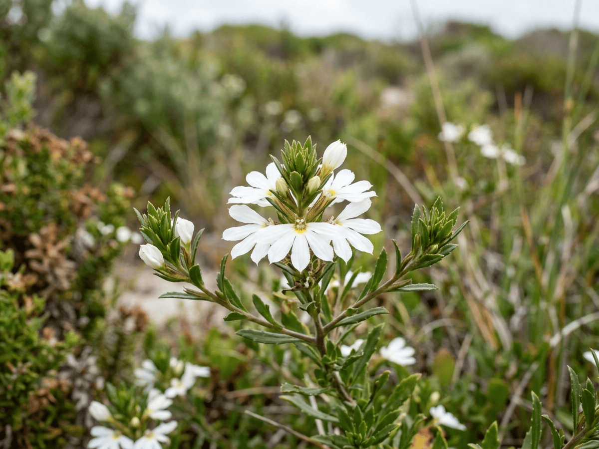 flor de abanico blanca — primer plano de hojas y flores