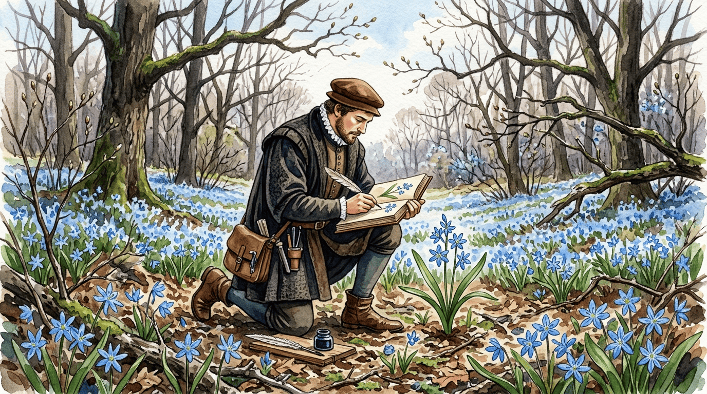 Scène historique illustrée pour Scille à deux feuilles