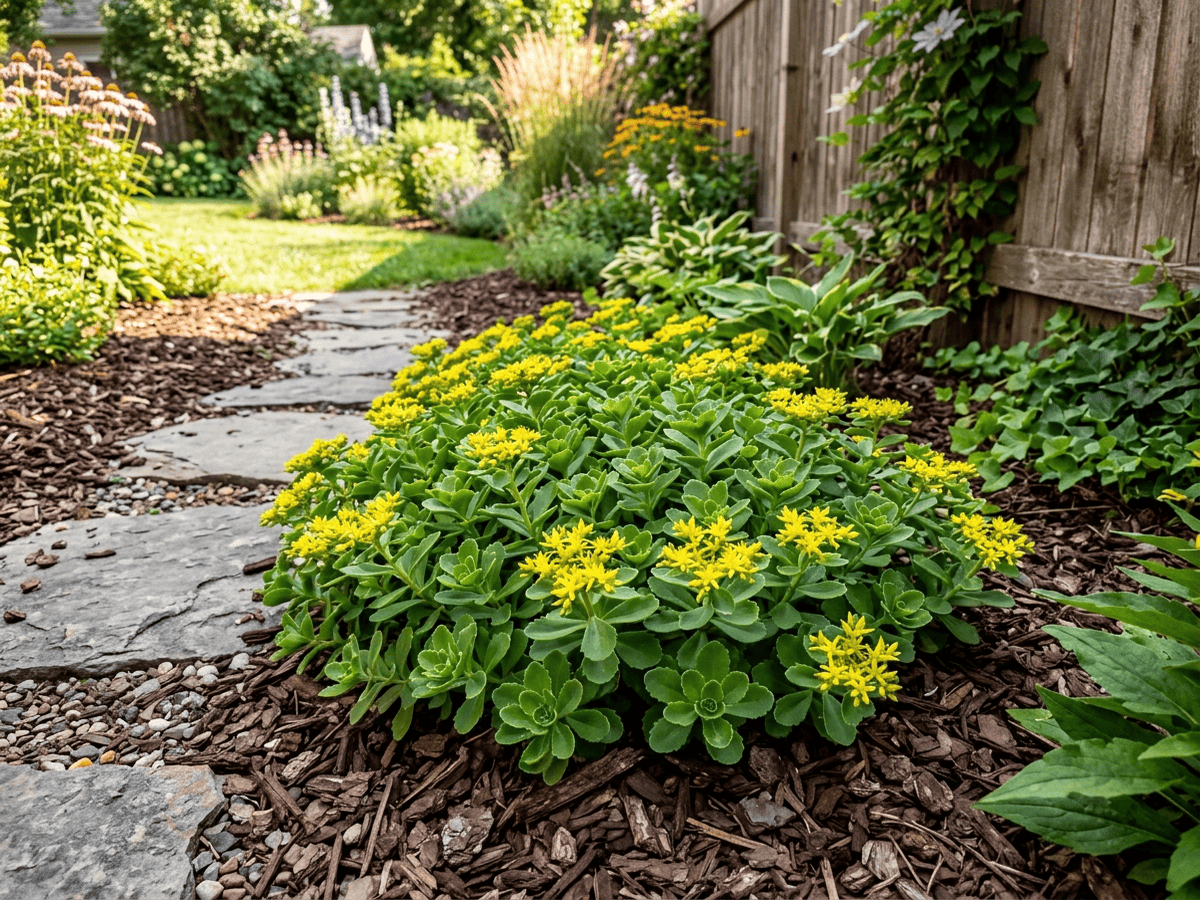 Aizoon Stonecrop in a garden setting