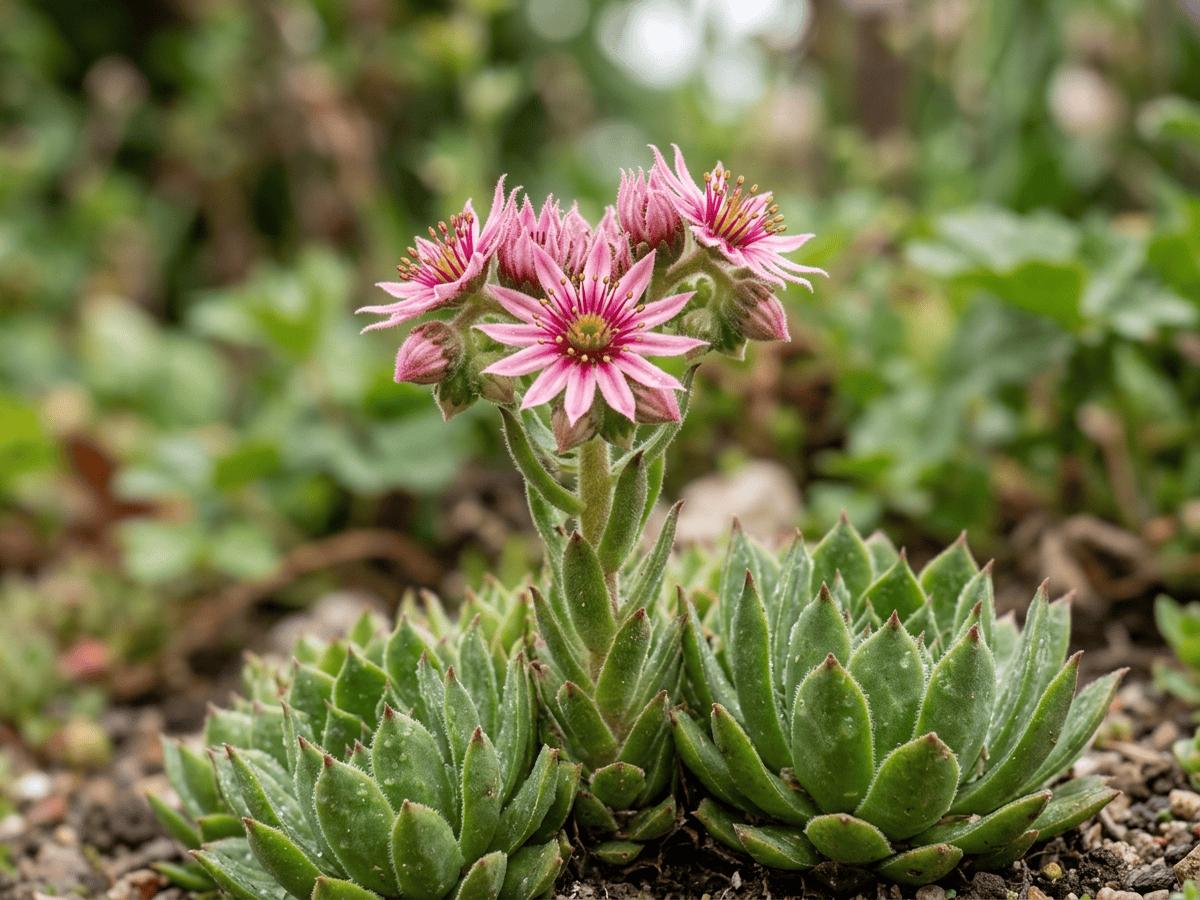 Houseleek — close-up of leaves and flowers
