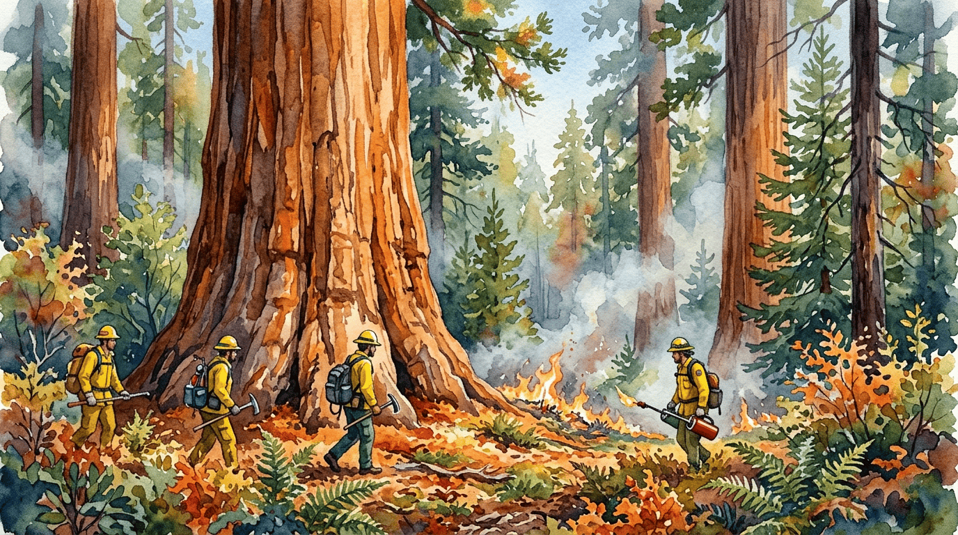 Escena histórica ilustrada de Secuoya Gigante