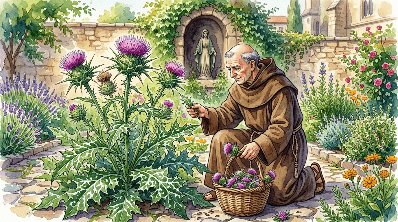 Illustrierte historische Szene zu Mariendistel