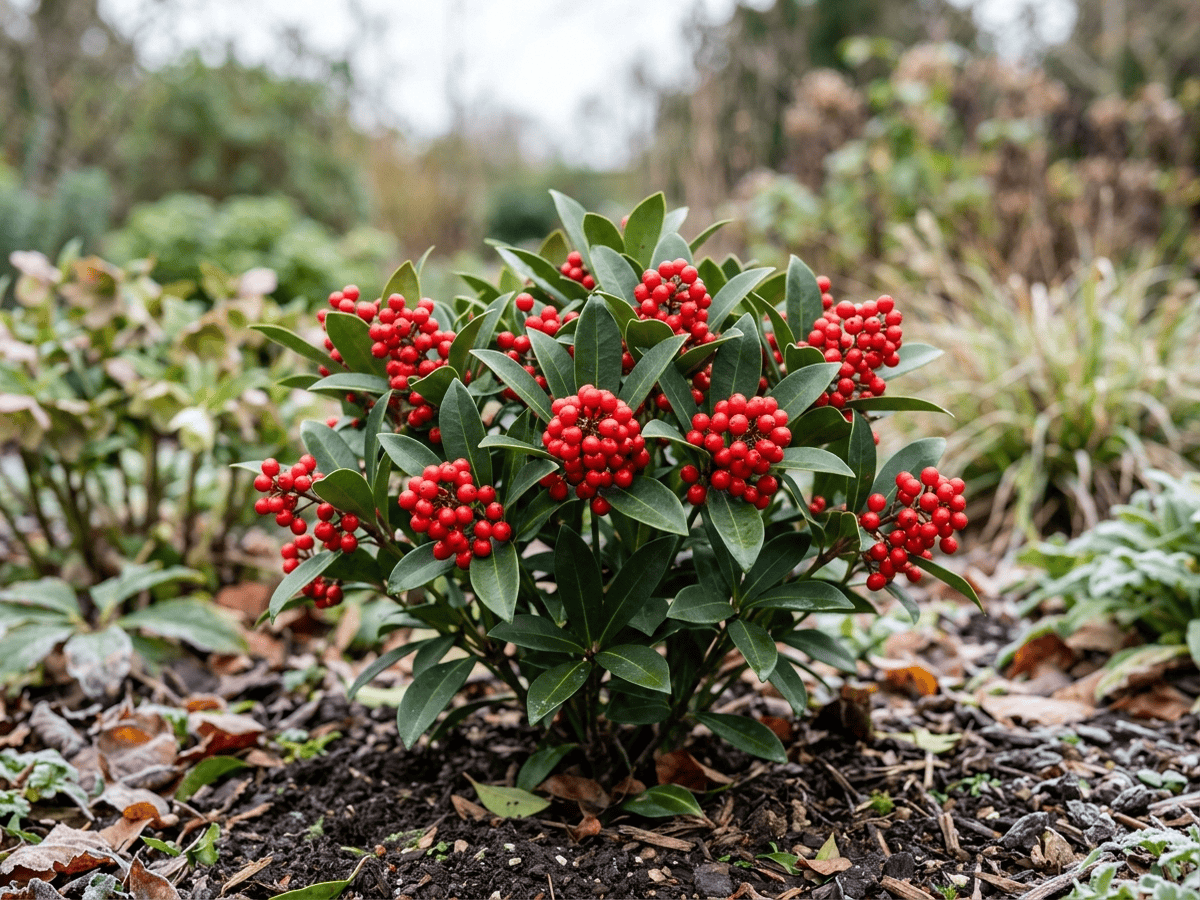 Japanese Skimmia (Skimmia japonica), whole plant