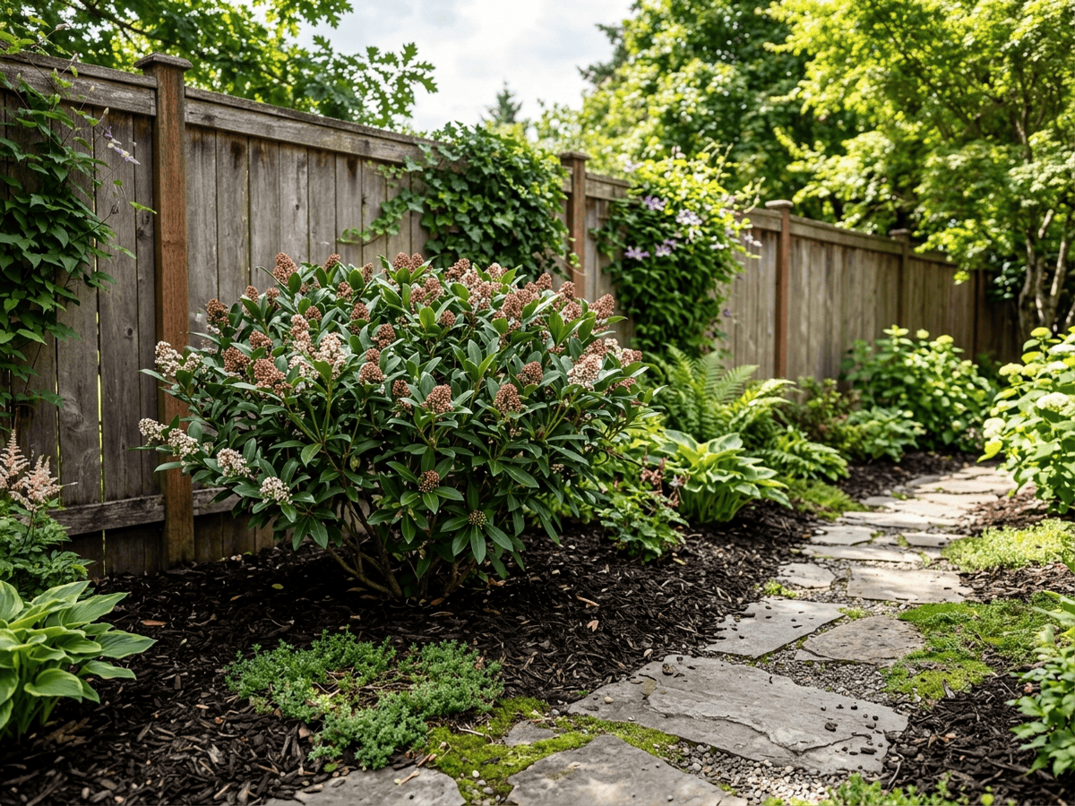 Japanese Skimmia in a garden setting