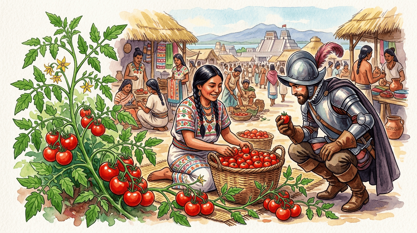 Illustrated historical scene for Tomato