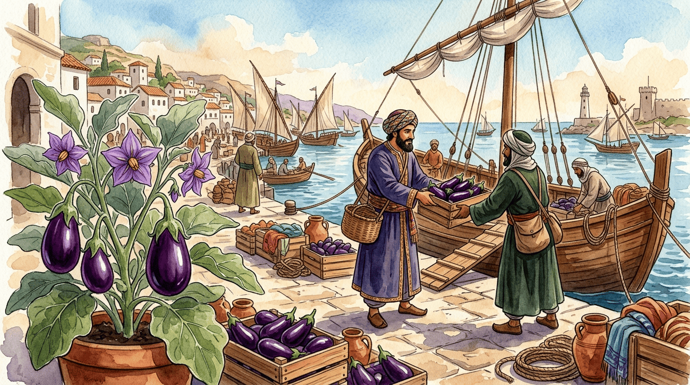 Illustrated historical scene for Eggplant