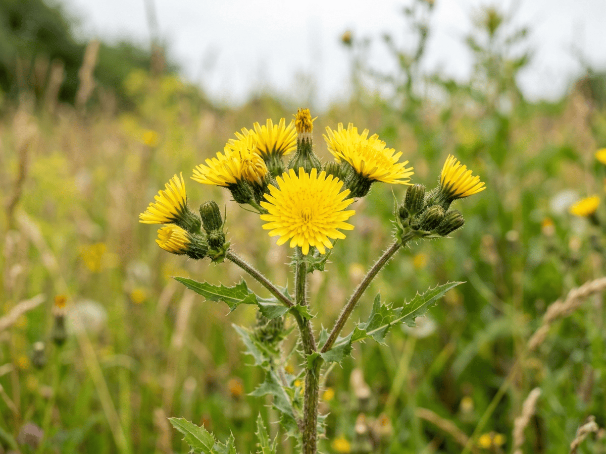 Perennial Sow Thistle — close-up of leaves and flowers