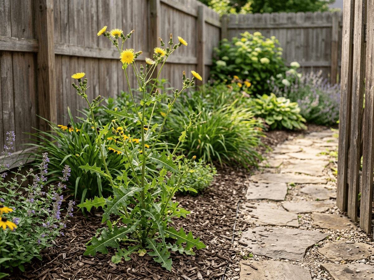Perennial Sow Thistle in a garden setting