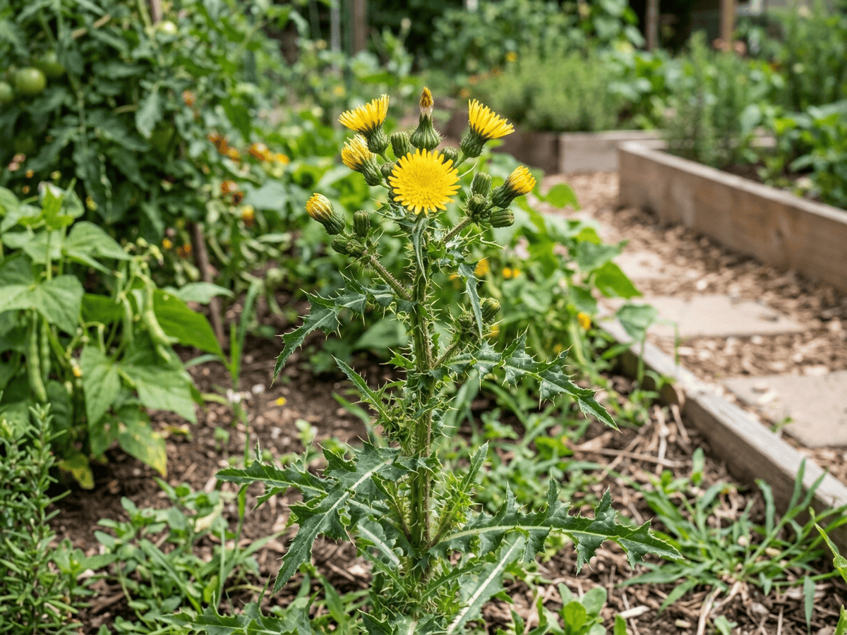 cerraja áspera (Sonchus asper), planta completa