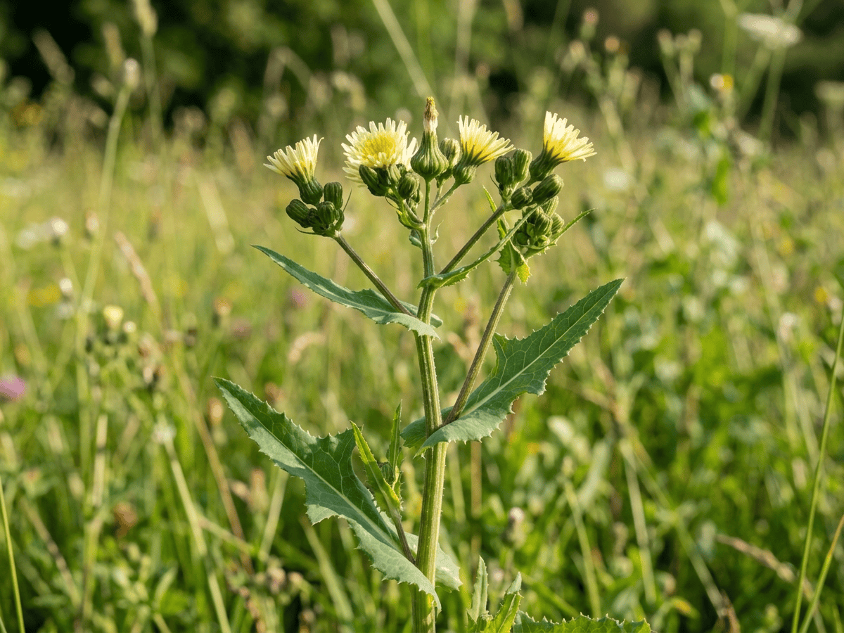 Common Sow-Thistle — close-up of leaves and flowers