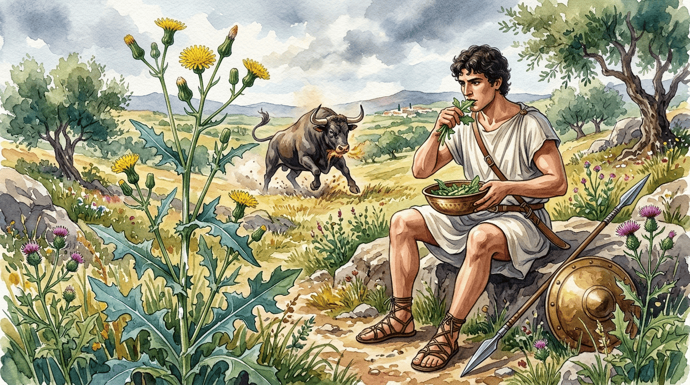 Illustrated historical scene for Common Sow-Thistle