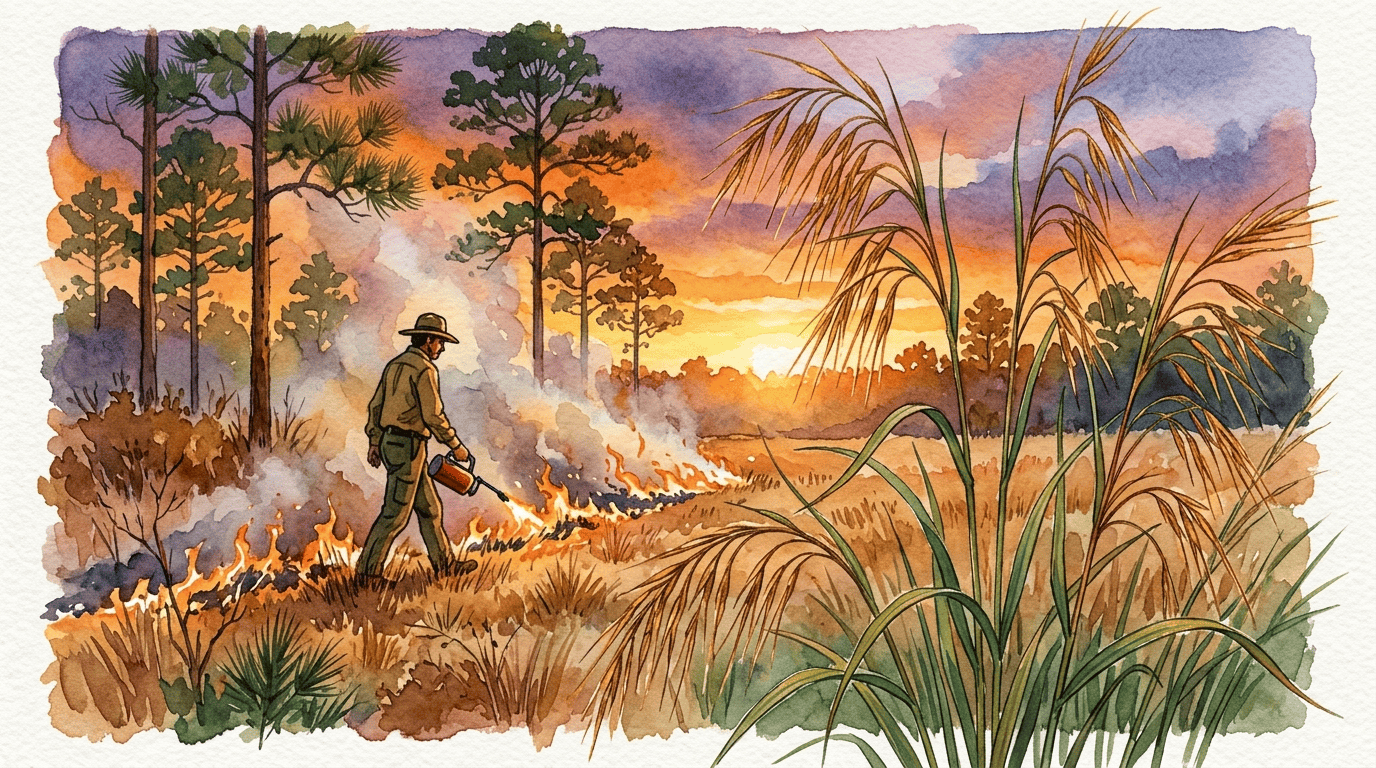 Illustrated historical scene for Slender Indiangrass