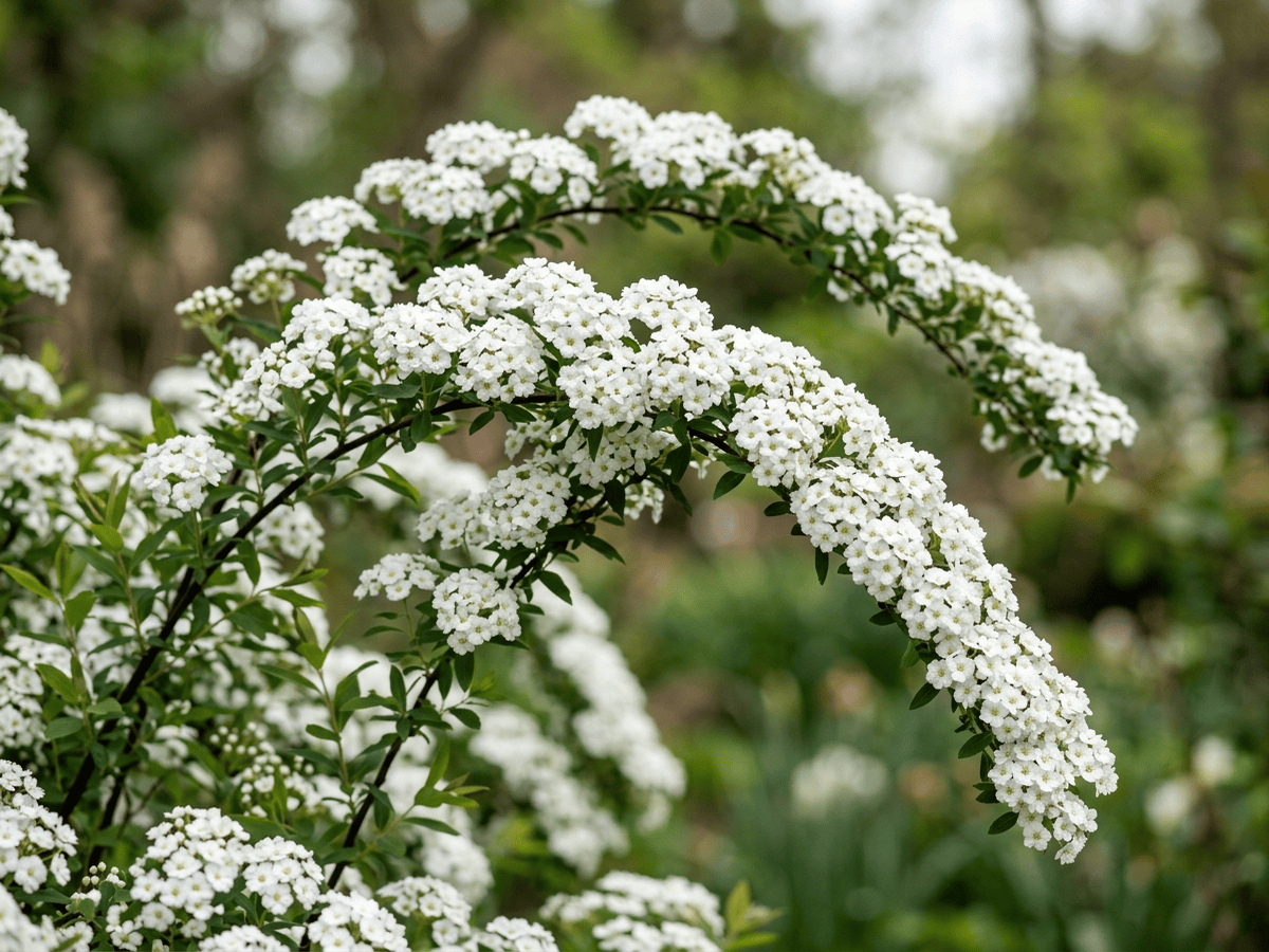grinalda-de-noiva — close de folhas e flores