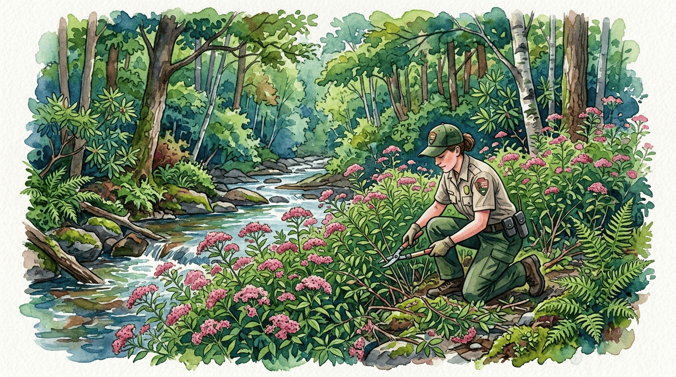 Scène historique illustrée pour Spirée du Japon