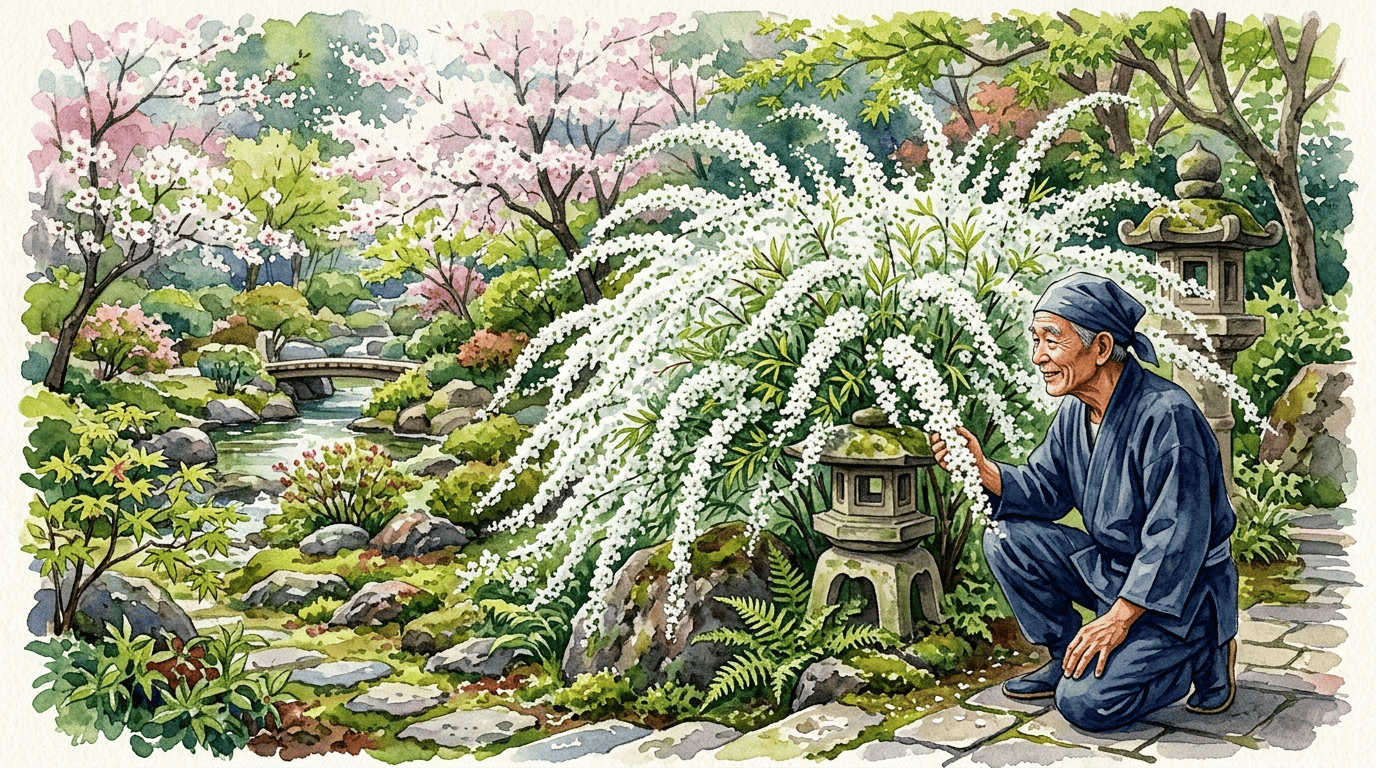 Illustrated historical scene for Thunberg's Meadowsweet