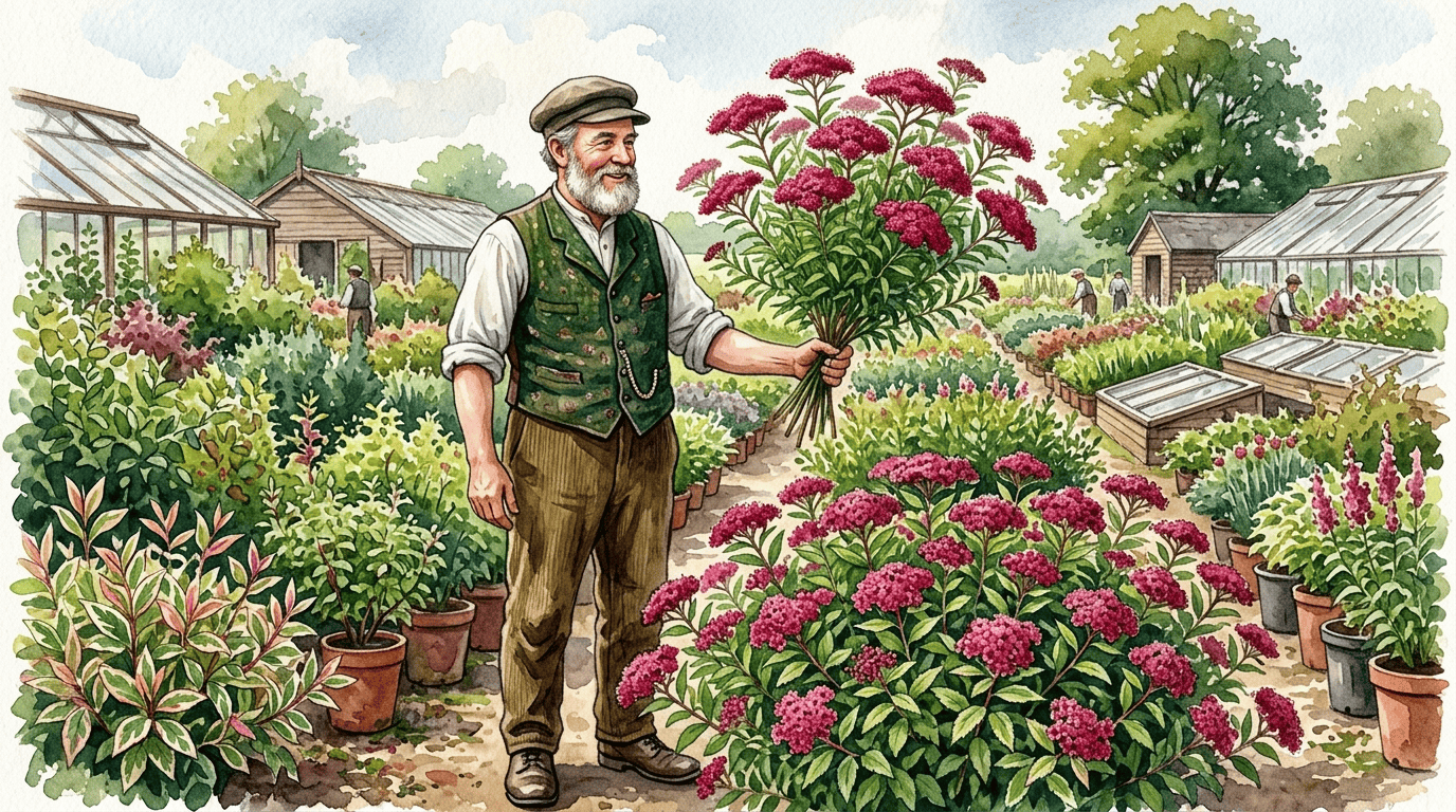 Illustrated historical scene for Japanese Spiraea