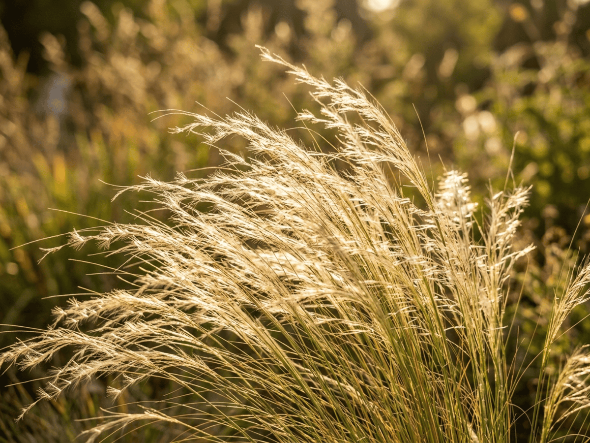 Stipa — primo piano di foglie e fiori