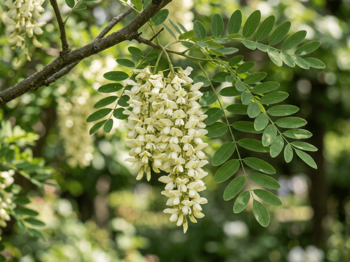 Sofora del Giappone — primo piano di foglie e fiori