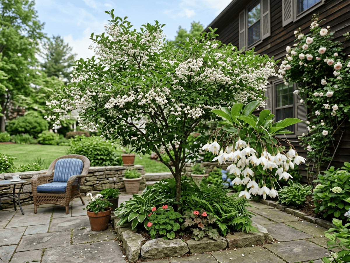 Japanese Snowbell in a garden setting