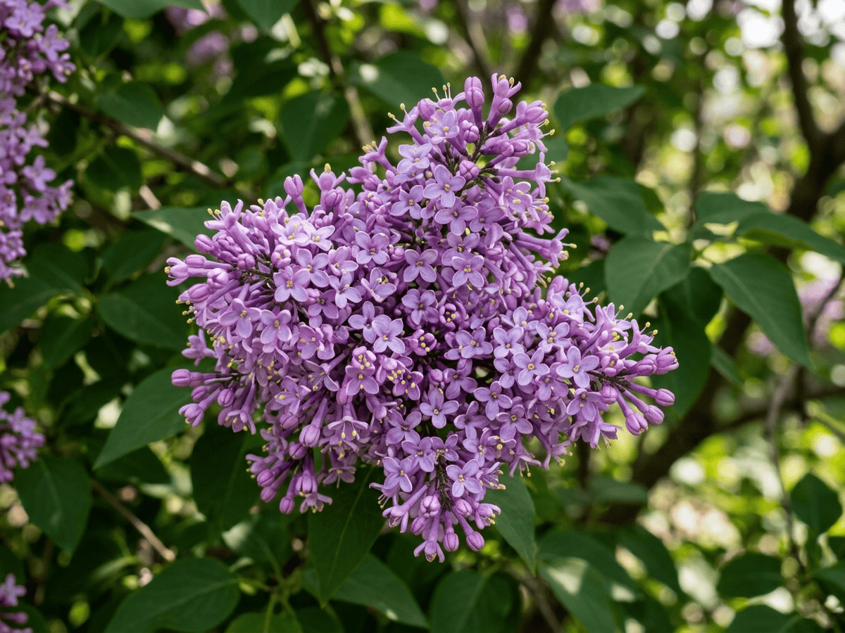 Lila coreana — primer plano de hojas y flores