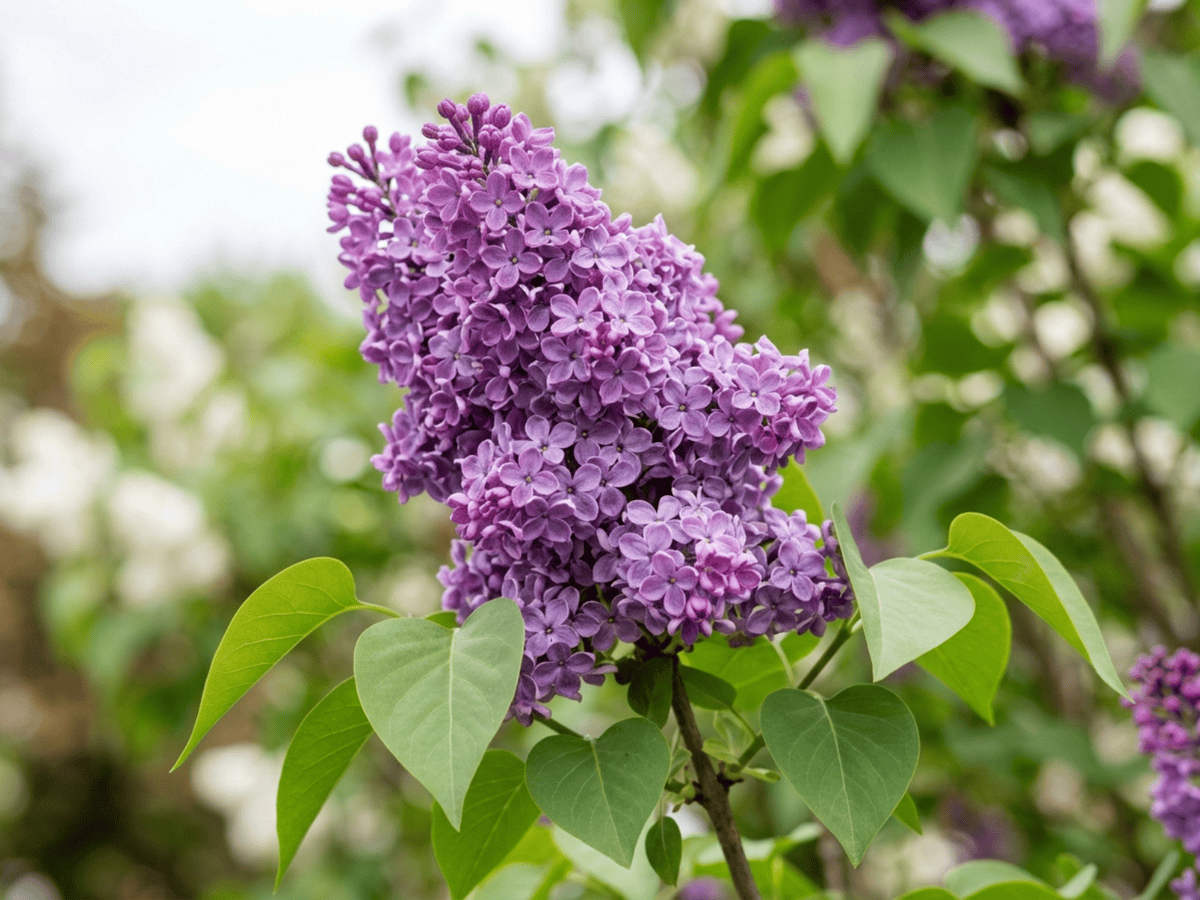 Lillà — primo piano di foglie e fiori