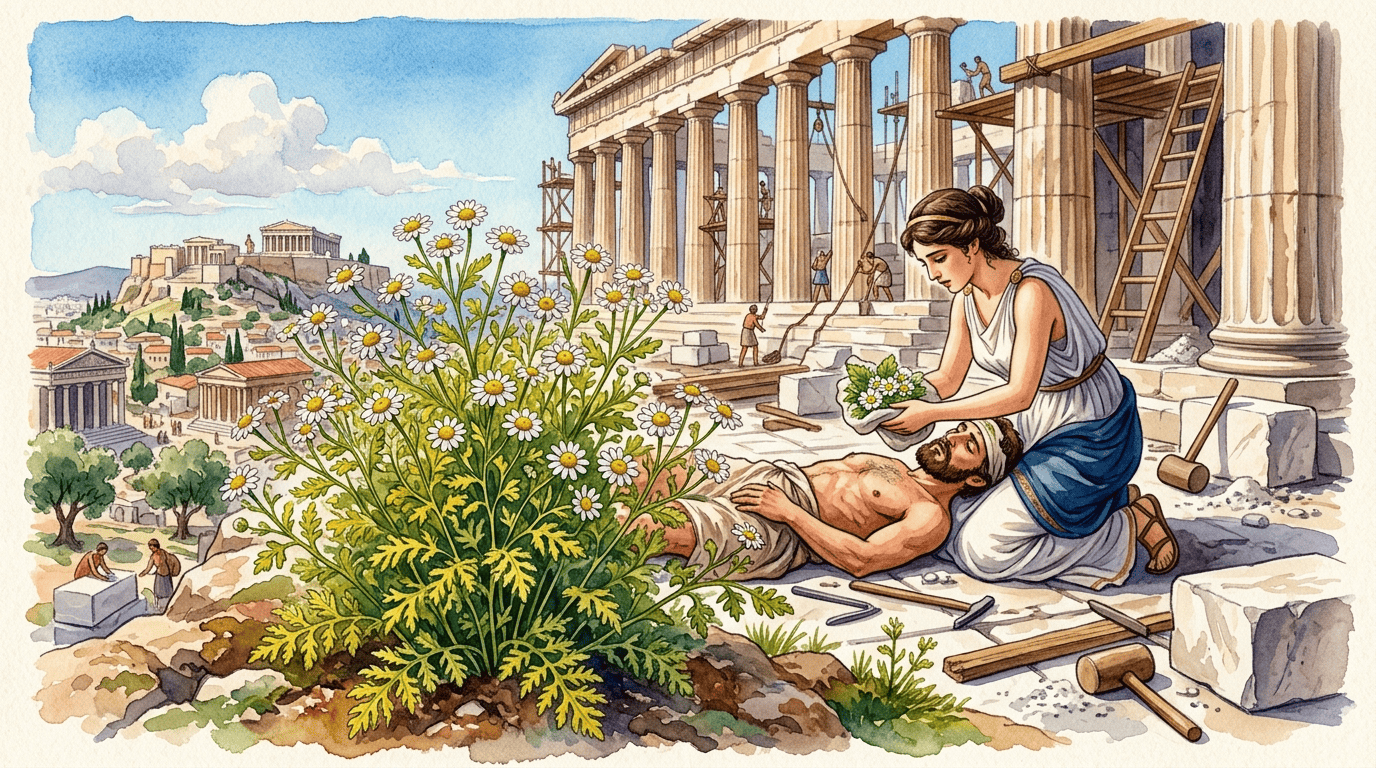 Escena histórica ilustrada de Matricaria