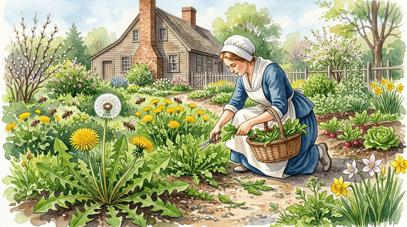 Illustrated historical scene for Common Dandelion