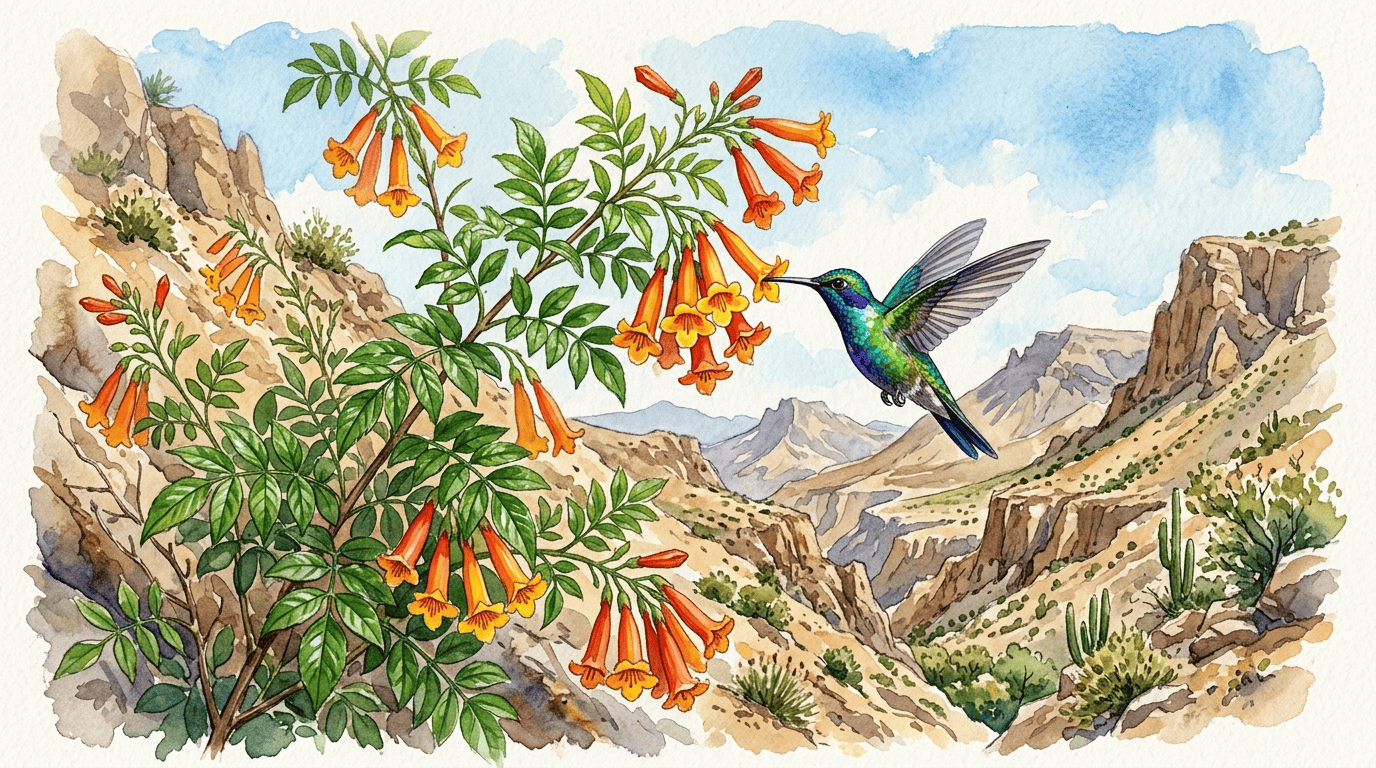翅莢黃鐘花歷史場景插畫